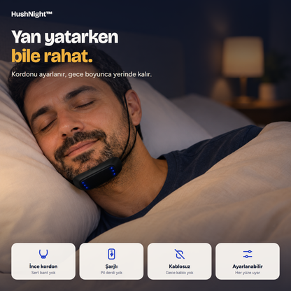 Yan yatarken HushNight™ takan adam, ayarlanabilir kordon