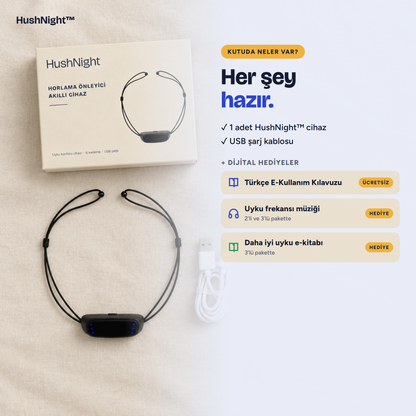 HushNight™ kutu içeriği ve dijital hediyeler