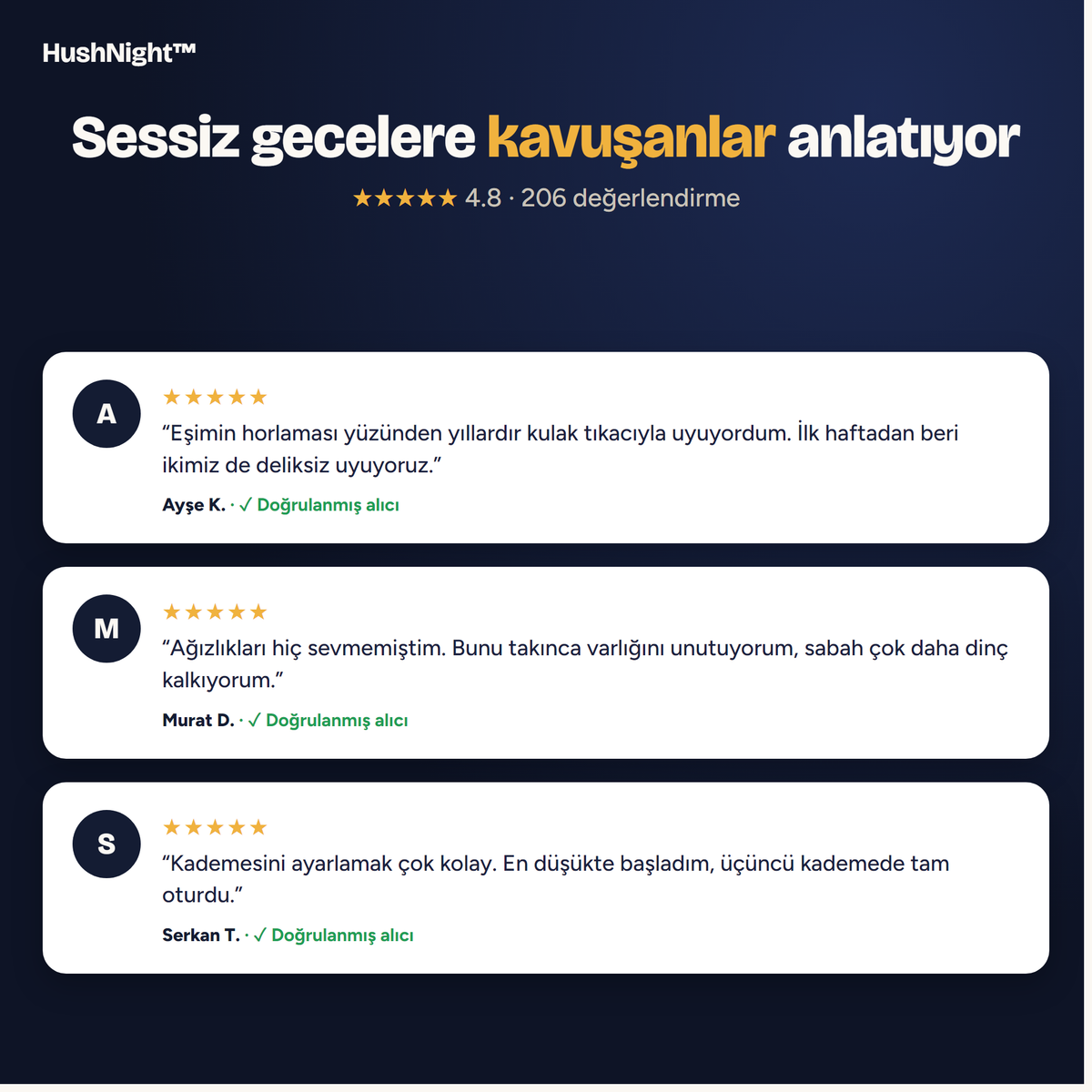 HushNight™ müşteri yorumları